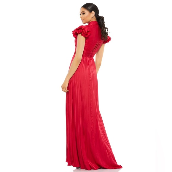 SOLD - High Neck Ruffle Sleeve Pleated Keyhole Gown - Picture 6 of 7